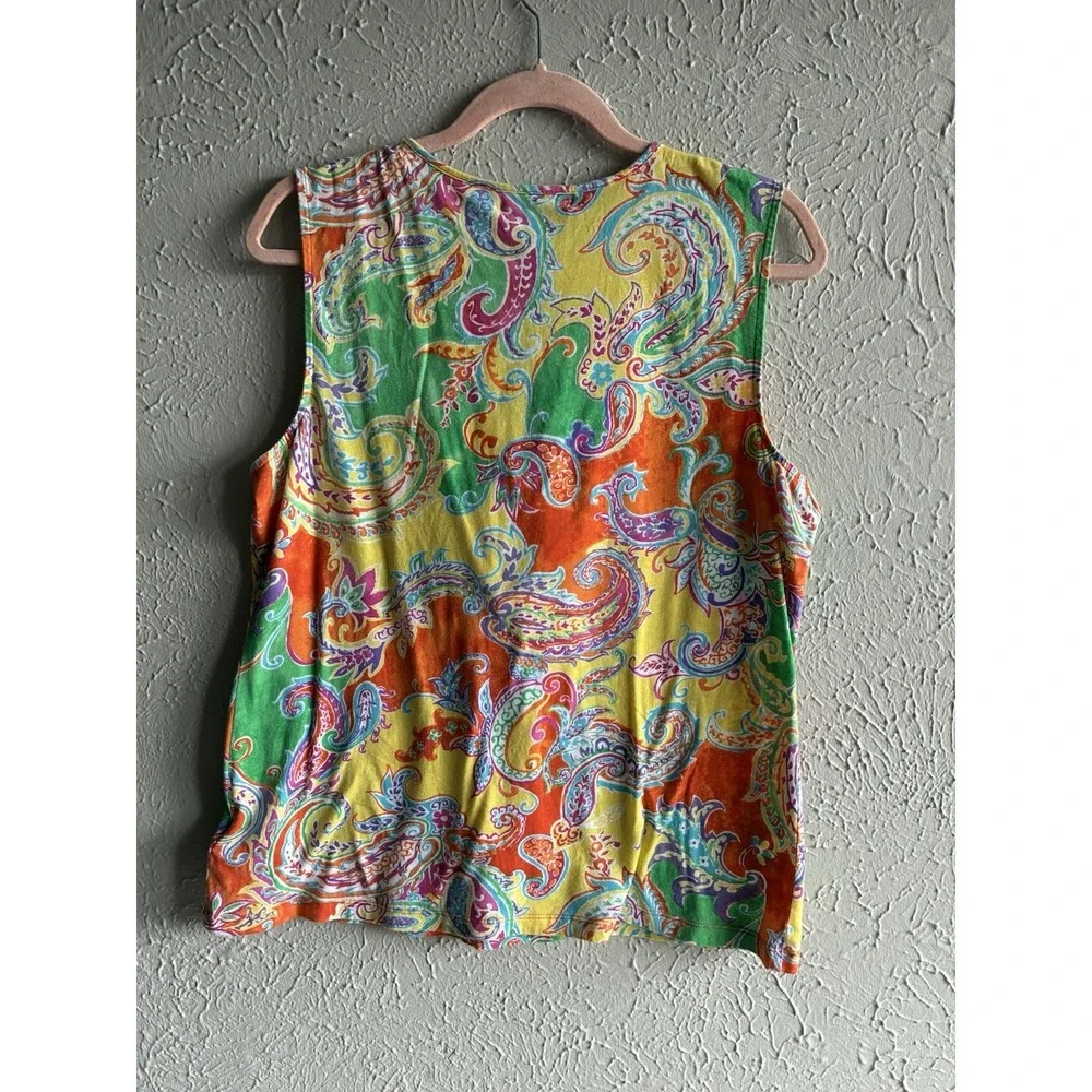 Lauren Ralph Lauren XL Paisley Ruffle Sleeveless Blouse Colorful Cotton Top - Picture 3 of 11
